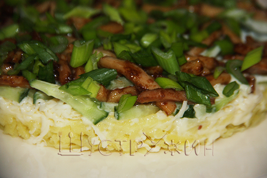 Слоёный салат с кальмаром, Рецепт с фото.