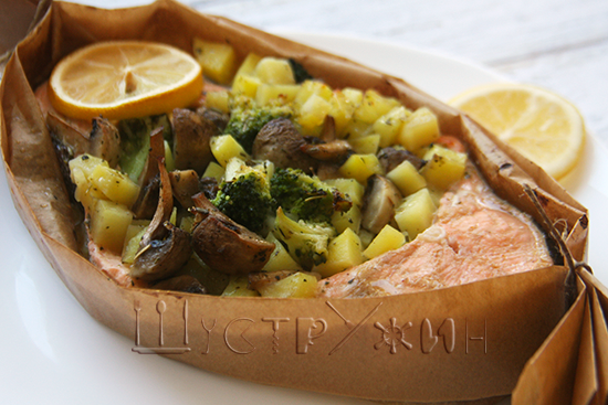 как приготовить запеченную форель с овощами